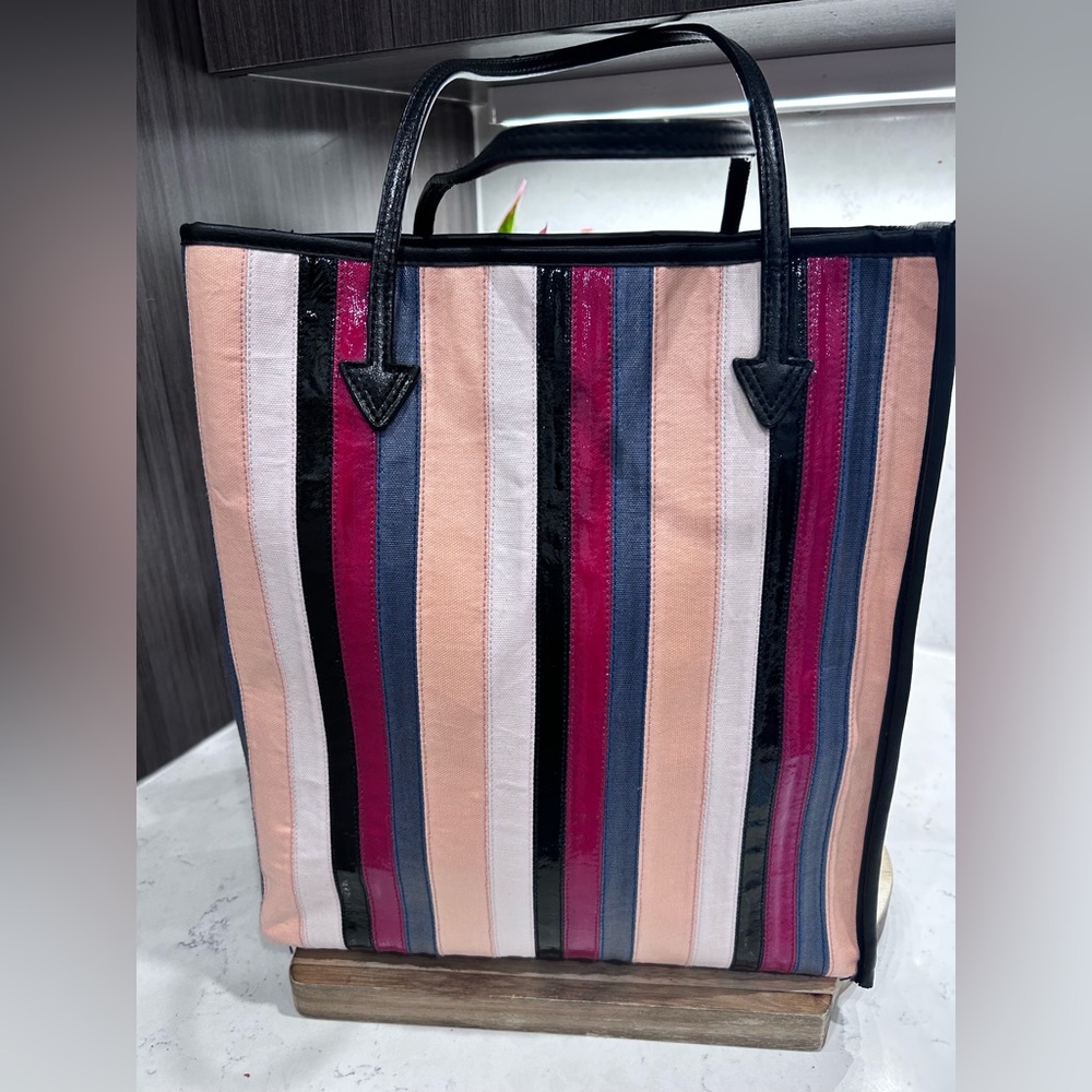 Free People Pink and Black Striped Tote Bag